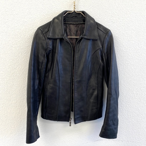 90’s Vintage Leather Jacket Zipper Black Leather Jacket 90s Leather Blazer - Picture 2 of 7